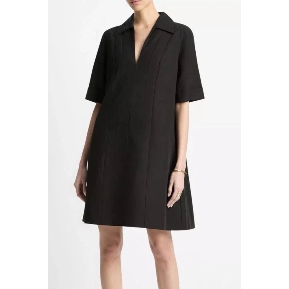 Vince Johnny Collar A Line Short Dress Black Sz XS Womens Pockets NWT Wool Blend
